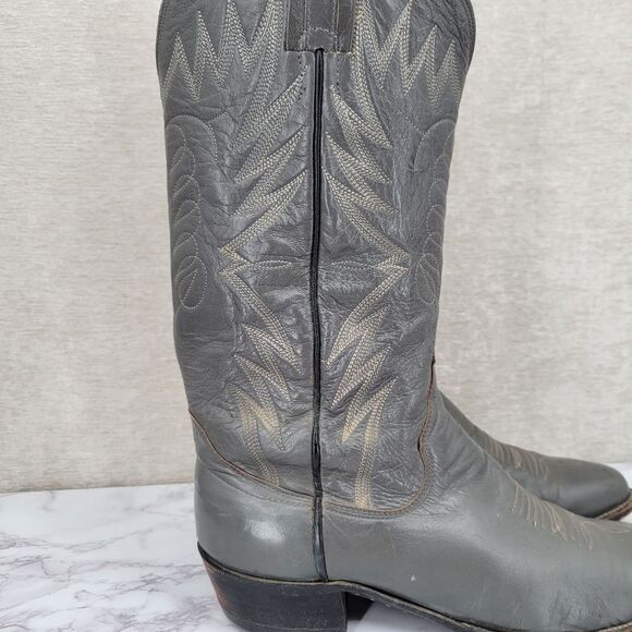 Sanders Vintage Leather Gray Western Cowboy Boots Men's 10D - Picture 3 of 14